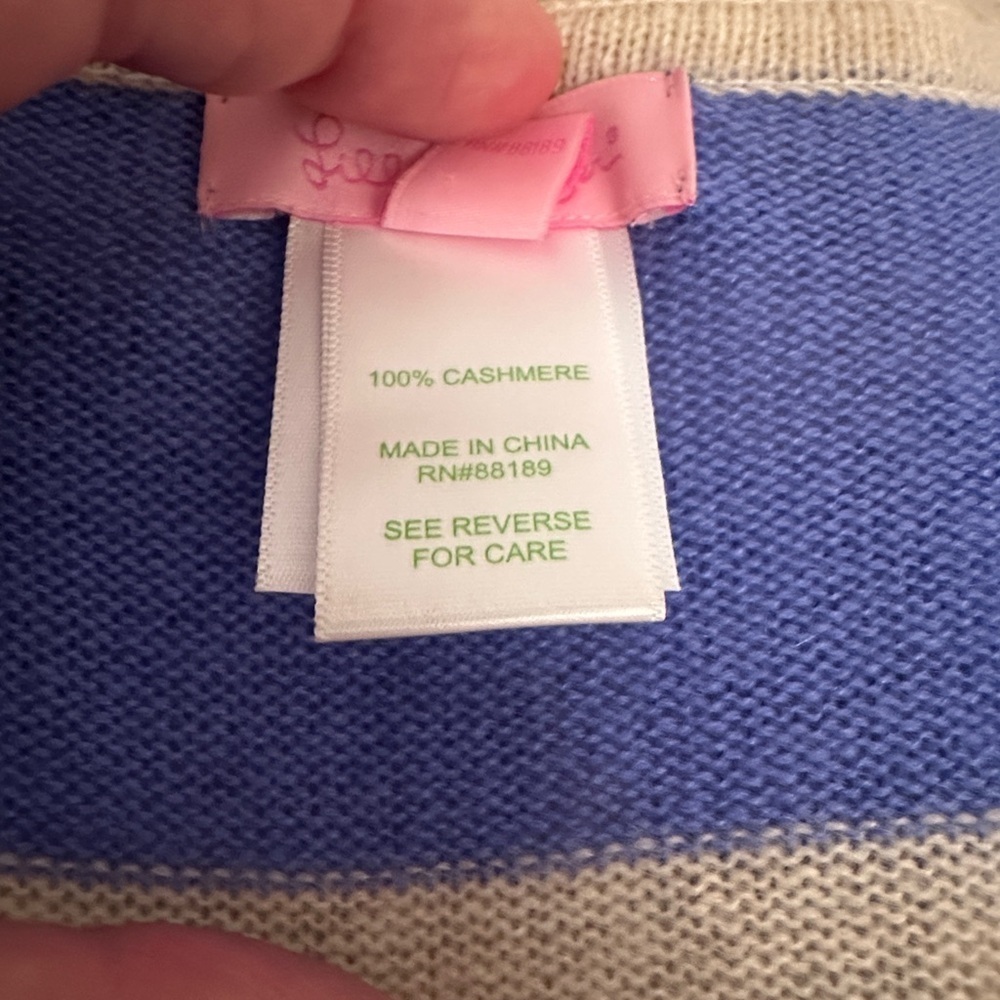 Lilly Pulitzer Avion Cashmere Cardigan Hoodie Blue Stripe Cape One Size - Picture 10 of 14